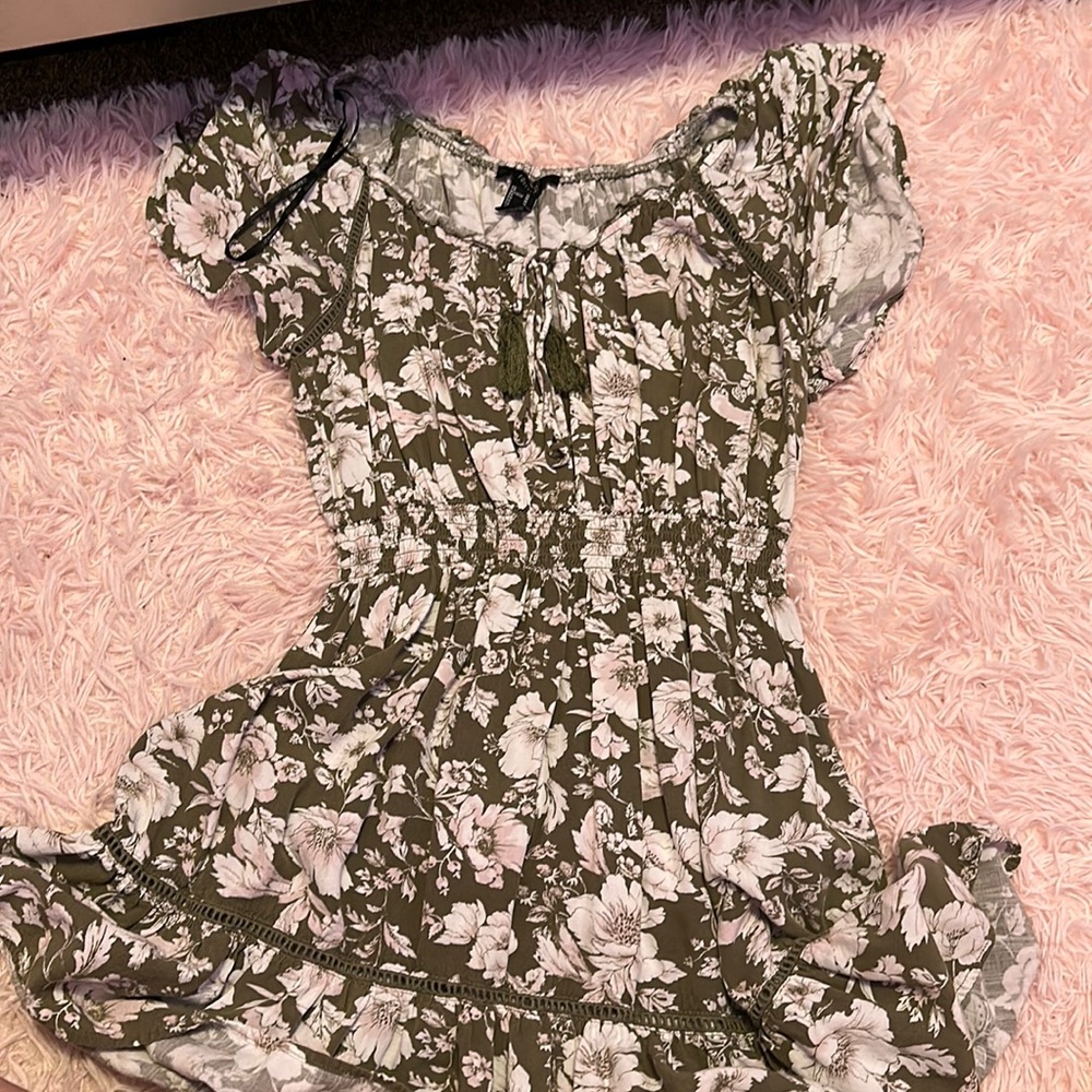 Green spring dress with flowers